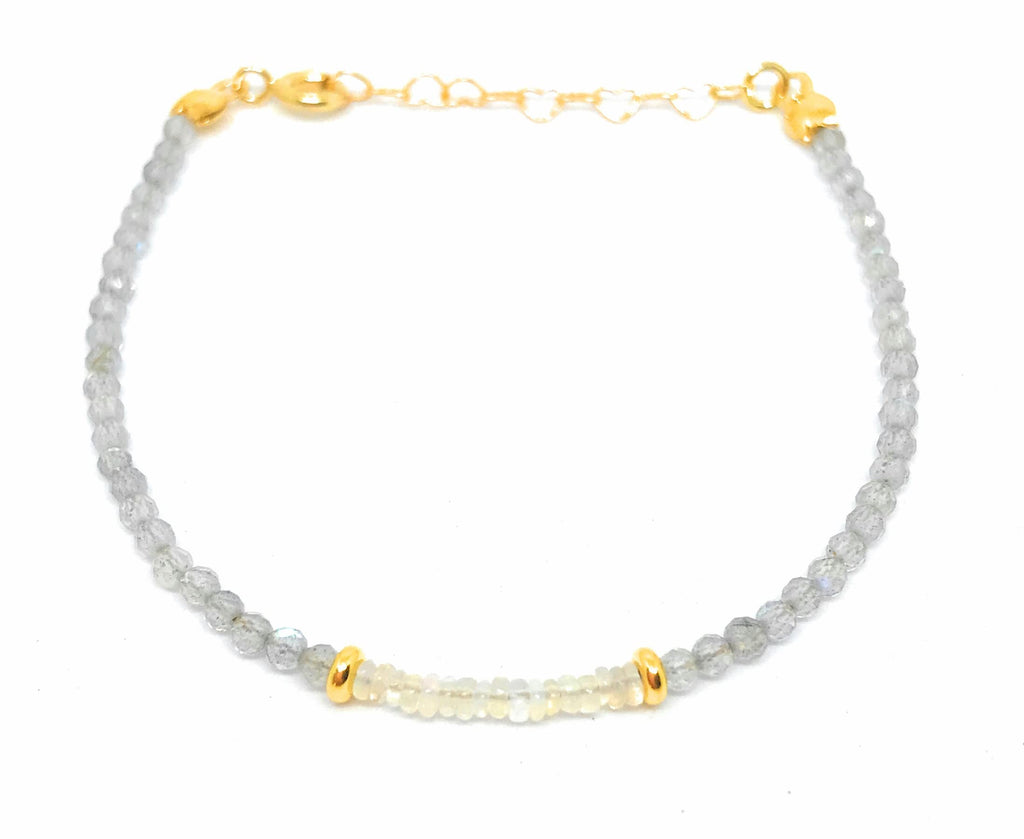 Pulsera de mujer piedras naturales semipreciosas de labradorita opalo etíope plata de primera ley ajustable chapada en oro de 16cm a 19cm