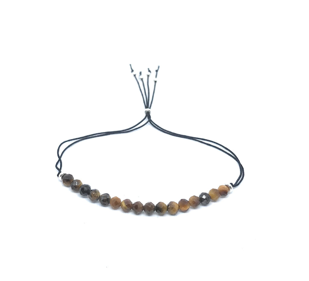 Pulsera de hilo mujer ojo de tigre piedra natural de 4mm de grosor plata de primera ley 925 ajustable a cualquier grosor de muñeca
