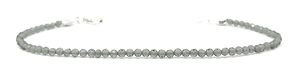 Pulsera mujer cuarzo ahumado piedra natural de 2 mm de grosor plata de primera ley ajustable de 16cm a 19cm