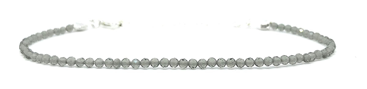 Pulsera mujer cuarzo ahumado piedra natural de 2 mm de grosor plata de primera ley ajustable de 16cm a 19cm
