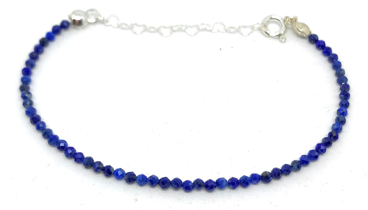 Pulsera de piedra natural de 2 mm lapislazuli y plata de ley ajustable de 16 cm a 19 cm