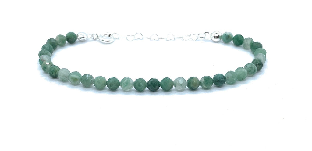 Pulsera de esmeralda natural de 4 mm, plata de ley 925, ajustable 16-19 cm