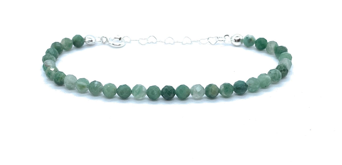 Pulsera de esmeralda natural de 4 mm, plata de ley 925, ajustable 16-19 cm