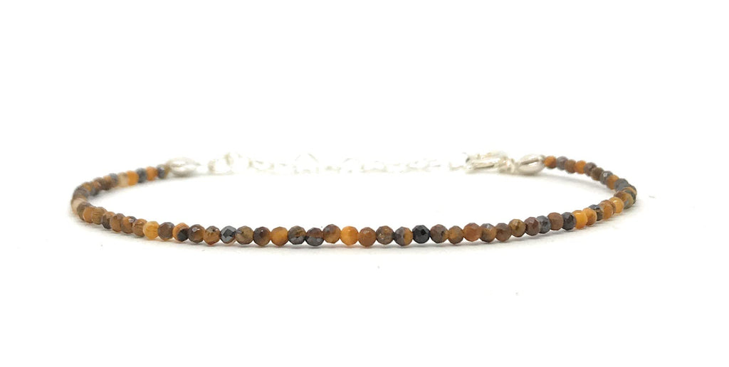 Pulsera de ojo de tigre piedra natural de 2mm de grosor plata de primera ley ajustable de 16 cm a 19 cm