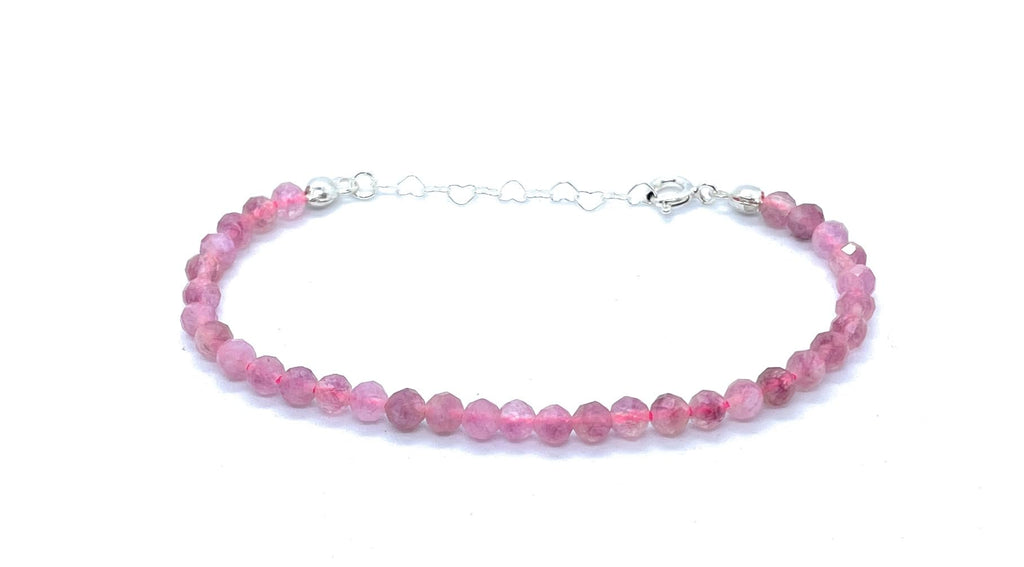 Pulsera de cuarzo fresa rosa, piedra natural de 4 mm, plata de ley 925, ajustable de 16 a 19 cm
