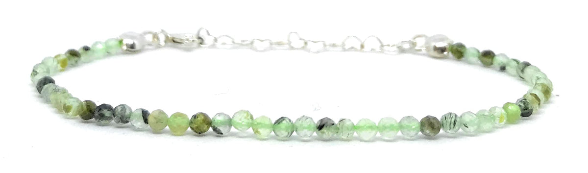 Pulsera mujer prehnita piedra natural de 2 mm de grosor plata de primera ley ajustable de 16cm a 19cm