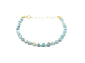 Pulsera de mujer larimar piedra natural de 4 mm de grosor plata de primera ley chapada en oro amarillo de 24k ajustable de 16cm a 19 cm