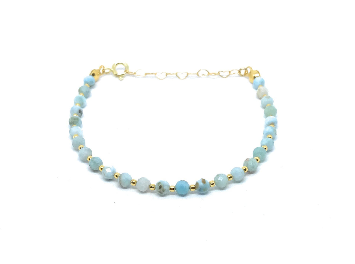 Pulsera de mujer larimar piedra natural de 4 mm de grosor plata de primera ley chapada en oro amarillo de 24k ajustable de 16cm a 19 cm