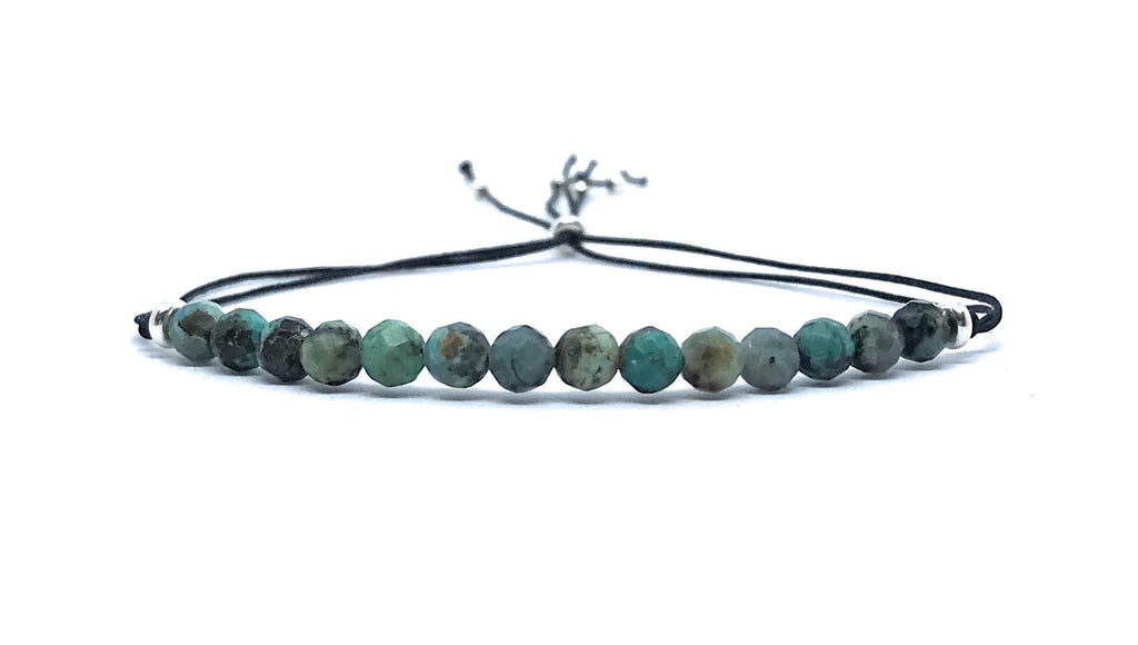 Pulsera de hilo mujer turquesa africana piedra natural de 4mm de grosor plata de primera ley 925 ajustable a todos los grosores de muñeca