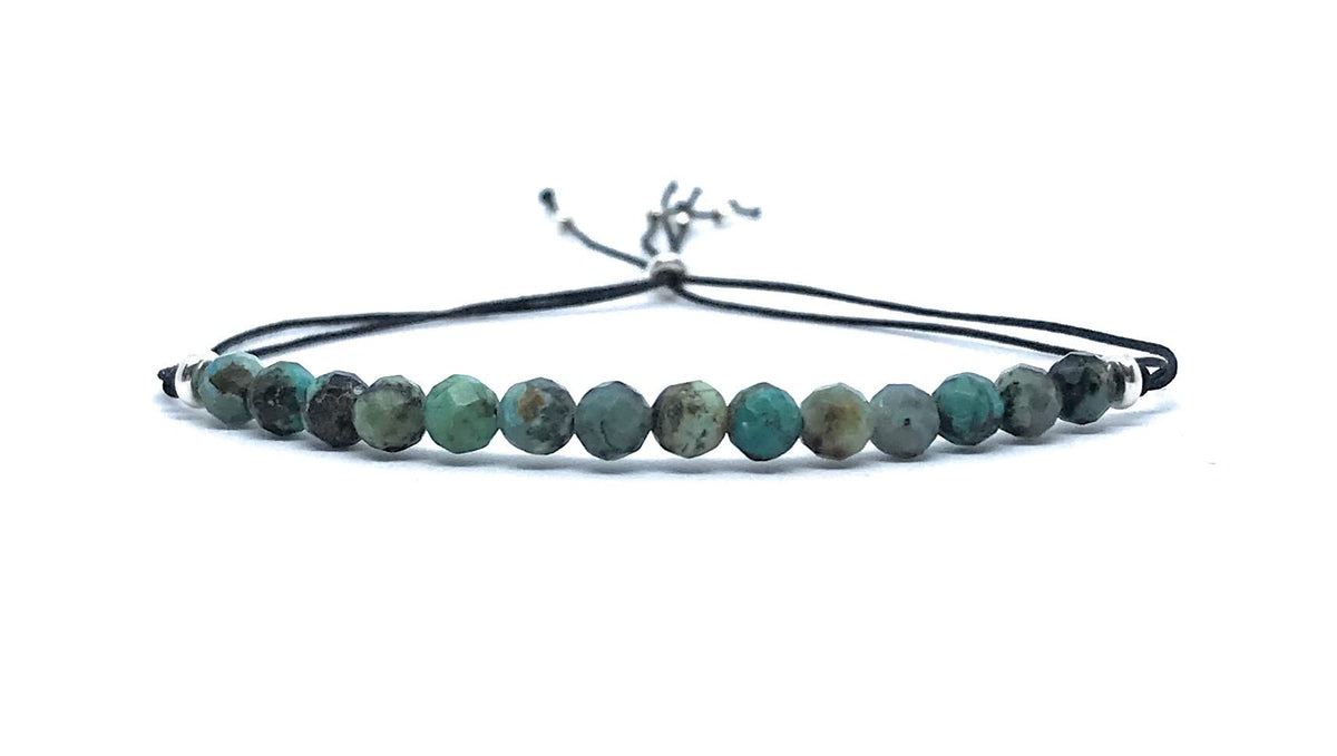 Pulsera de hilo mujer turquesa africana piedra natural de 4mm de grosor plata de primera ley 925 ajustable a todos los grosores de muñeca