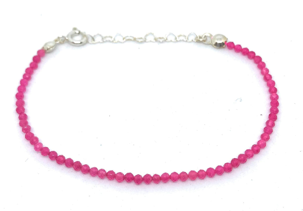 Pulsera de jade rosa, piedras naturales semipreciosas de 2 mm de grosor, cadena de plata ajustable de 16cm a 19cm.