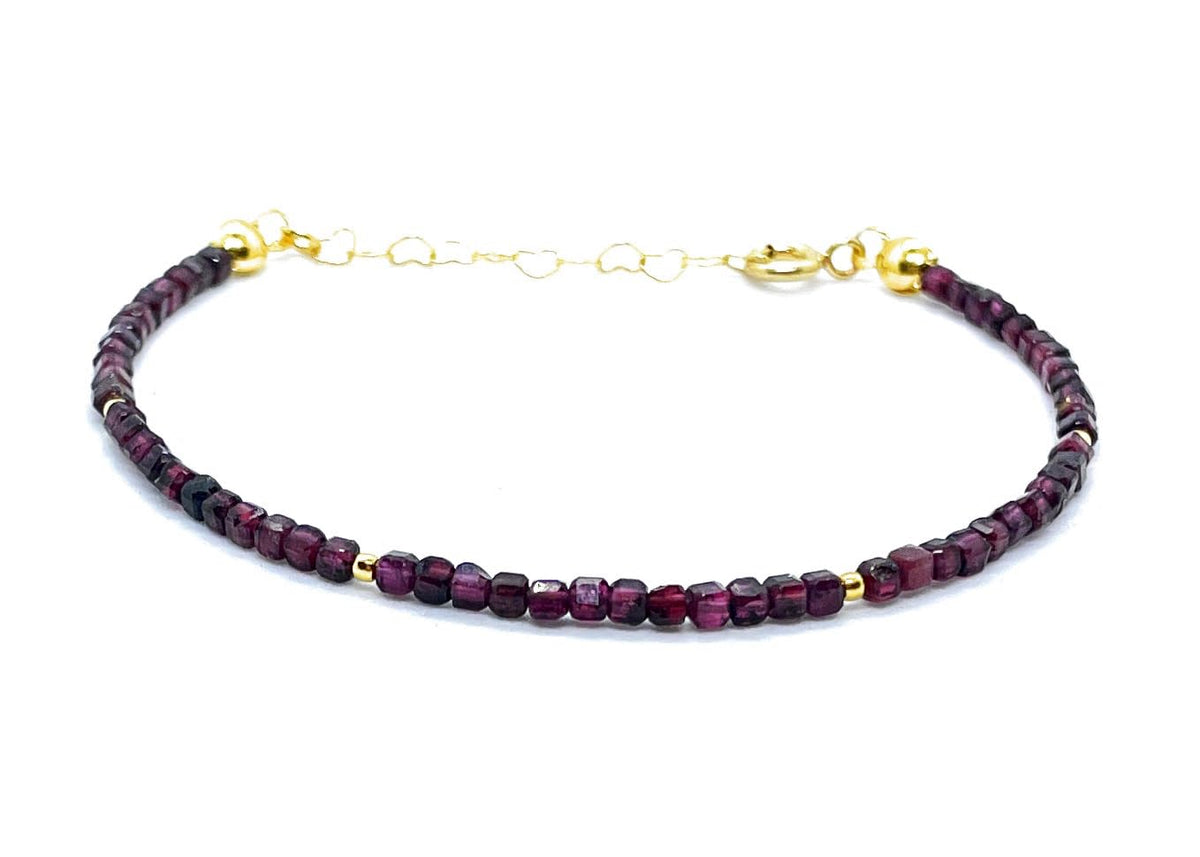 Pulsera de Piedras Granates Naturales de 2 mm, Plata 925 Chapada en Oro de 24k, 16-19 cm