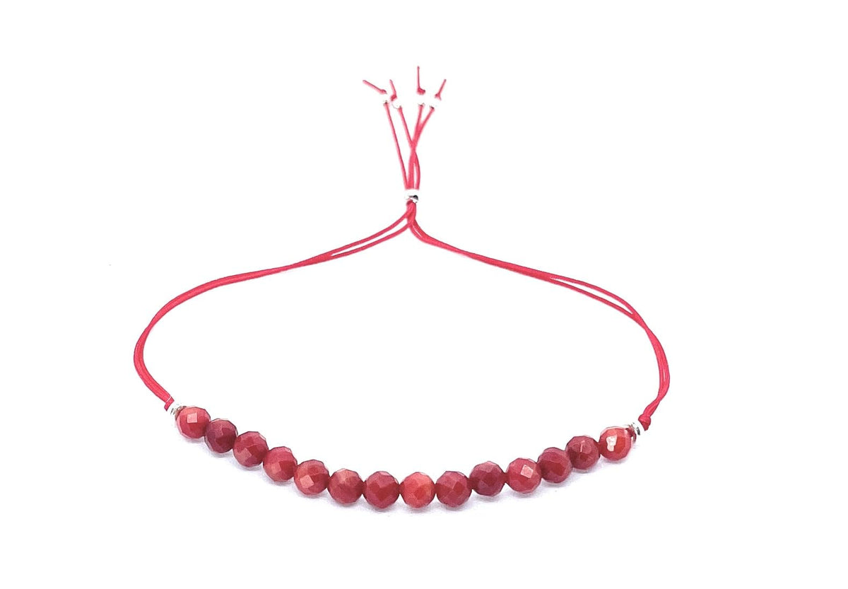 Pulsera de hilo coral de 4 mm de grosor, plata de ley 925, ajustable