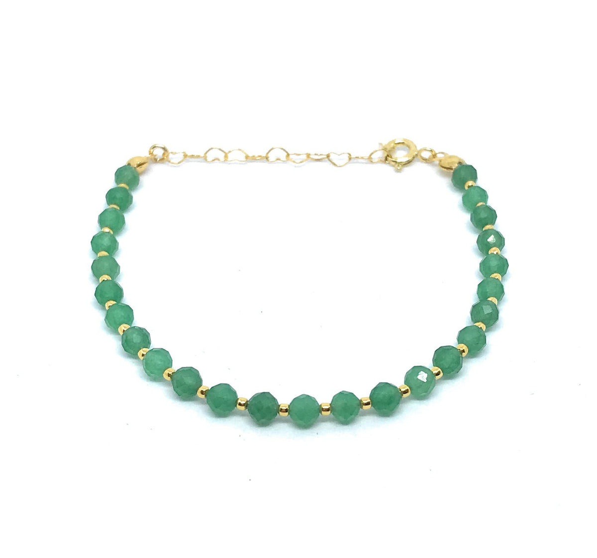 Pulsera de mujer jade verde piedra natural de 4 mm de grosor plata de primera ley chapada en oro amarillo de 24k ajustable de 16 cm a 19 cm