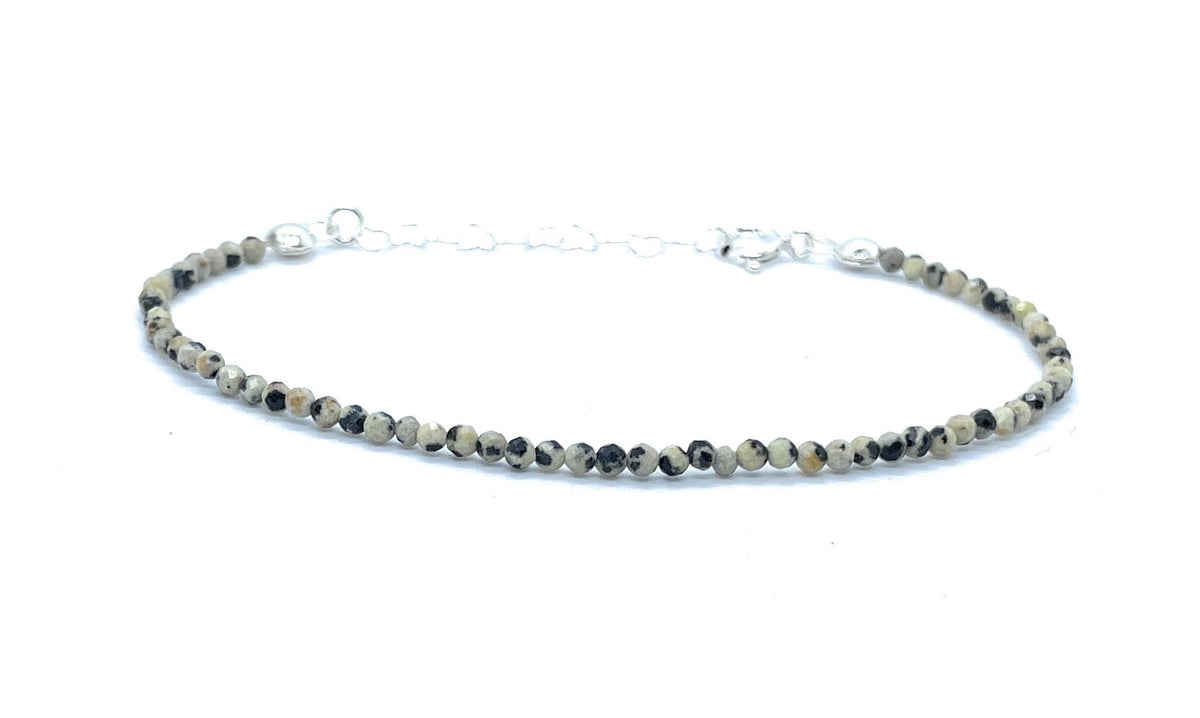 Pulsera de jaspe dalmata, 2 mm de grosor, plata de ley 925, ajustable de 16 cm a 19 cm