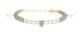 Pulsera de labradorita piedra lunar y cuarzo blanco piedras naturales de 4 mm de grosor plata de primera ley chapada en oro ajustable de 16mm a 19mm
