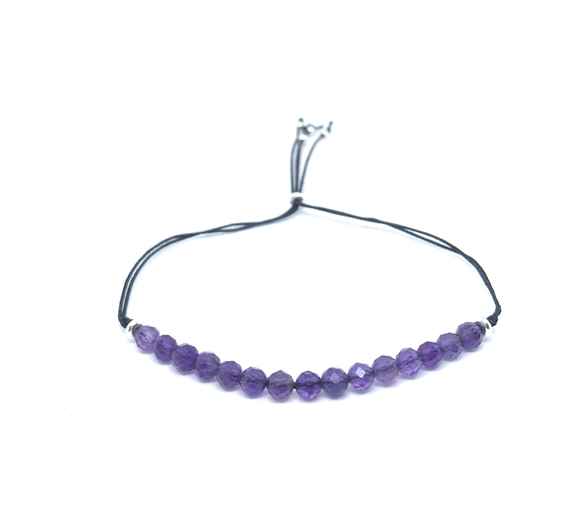 Pulsera de hilo amatista piedra natural de 4mm de grosor y plata de ley ajustable
