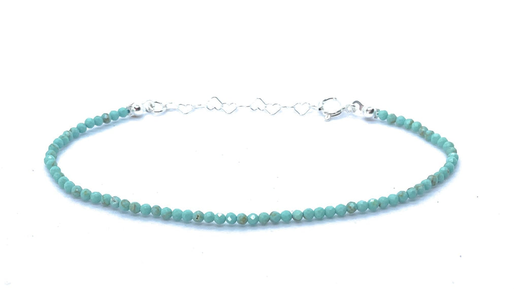 Pulsera de Turquesa Natural, Plata 925, 2mm, Ajustable 16-19cm