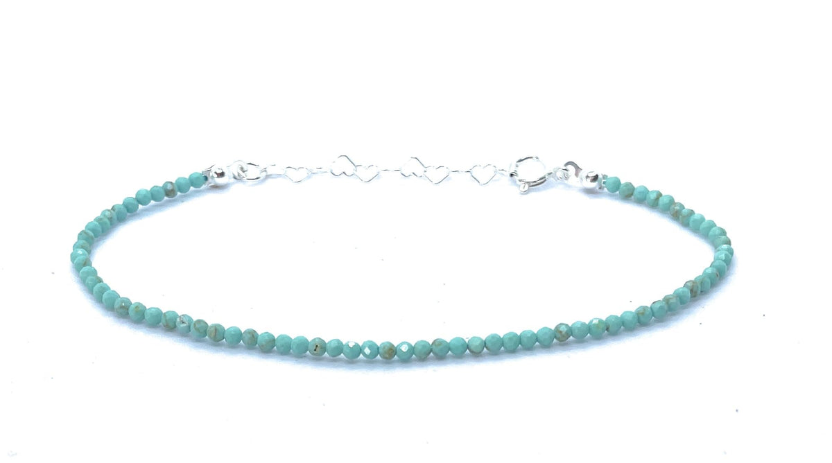 Pulsera de Turquesa Natural, Plata 925, 2mm, Ajustable 16-19cm