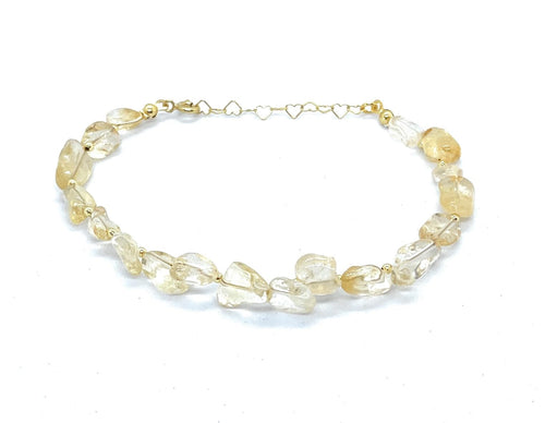 Eloboe essence Pulsera de Citrino Natural, Plata 925 Chapada en Oro 24K, 16-19 cm Ajustable, Diseño con Corazones