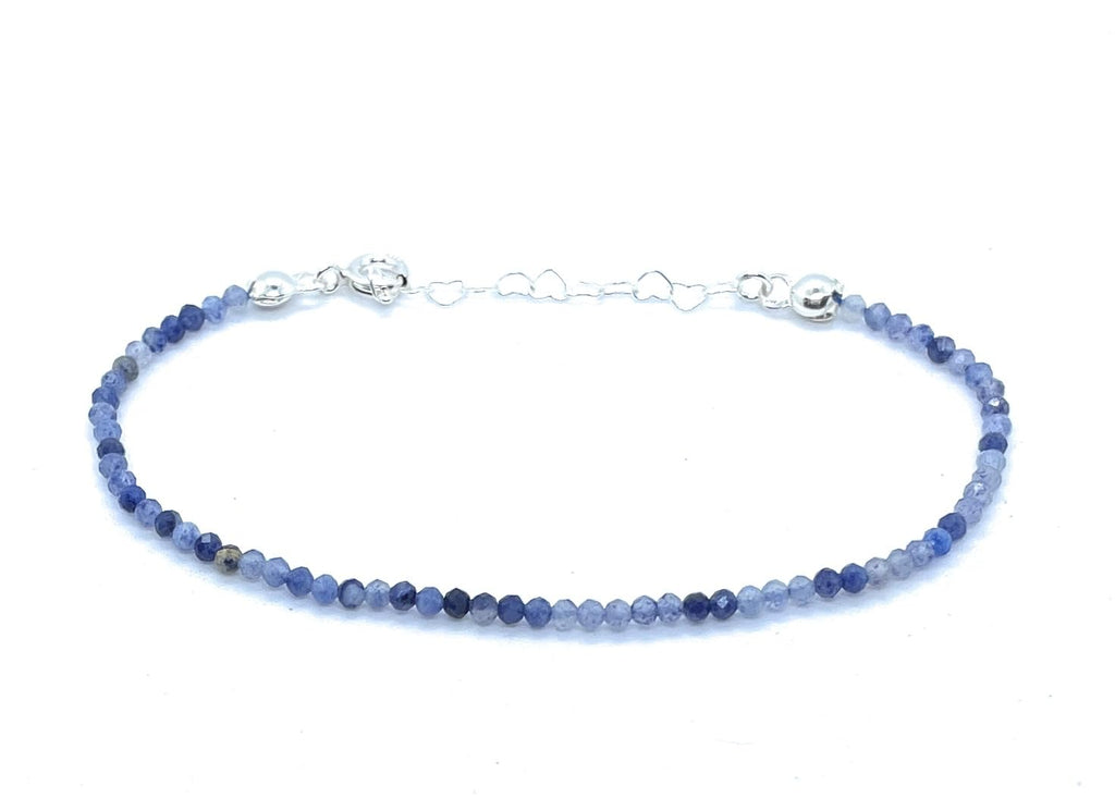 Pulsera de aventurina azul, piedra natural, 2 mm grosor, plata 925, 16-19 cm ajustable