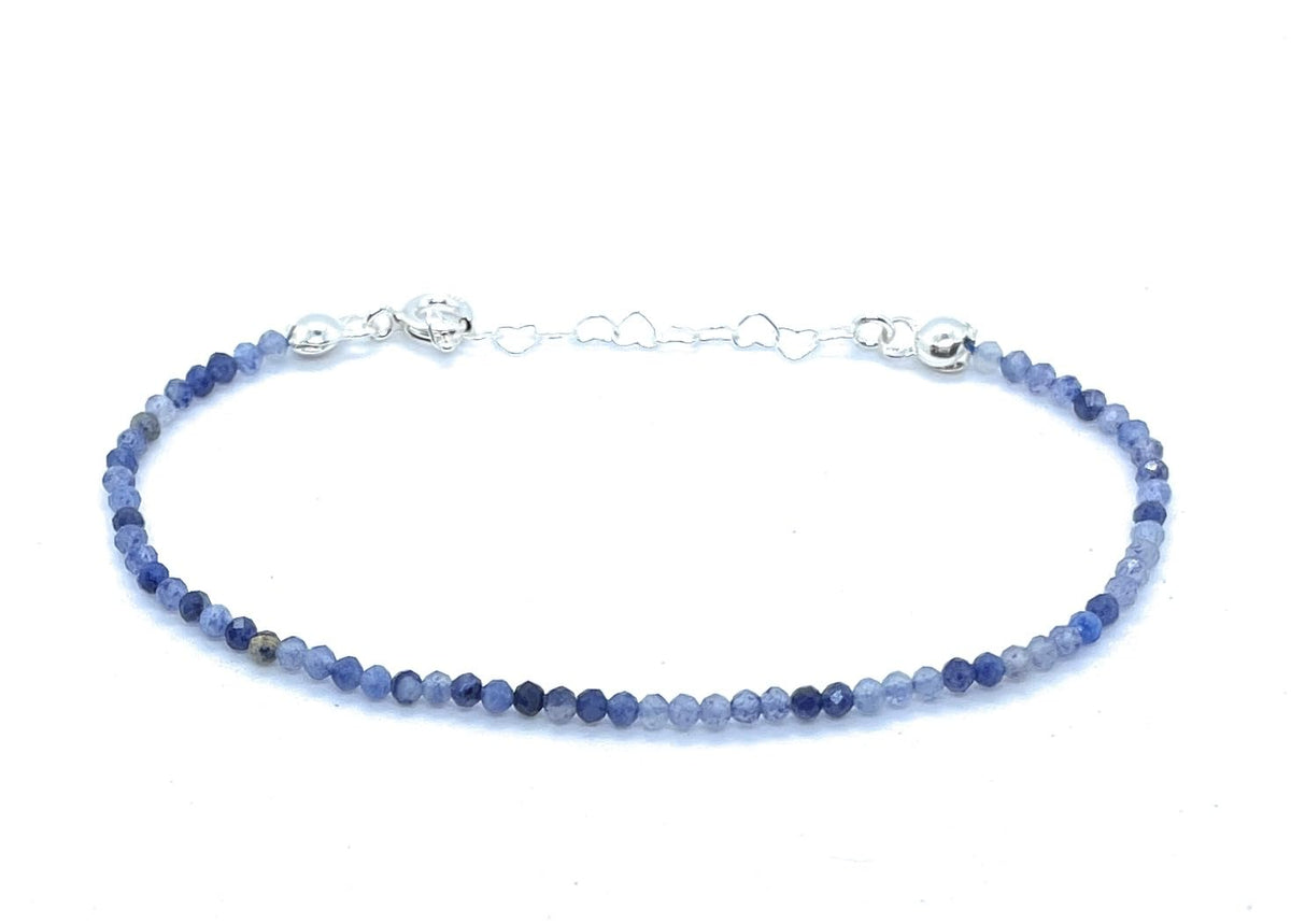 Pulsera de aventurina azul, piedra natural, 2 mm grosor, plata 925, 16-19 cm ajustable