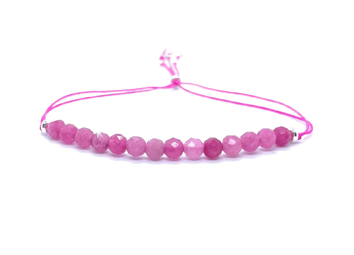 Pulsera de hilo mujer jade rosa piedra natural de 4mm de grosor plata de primera ley 925 ajustable a todos los grosores de muñeca