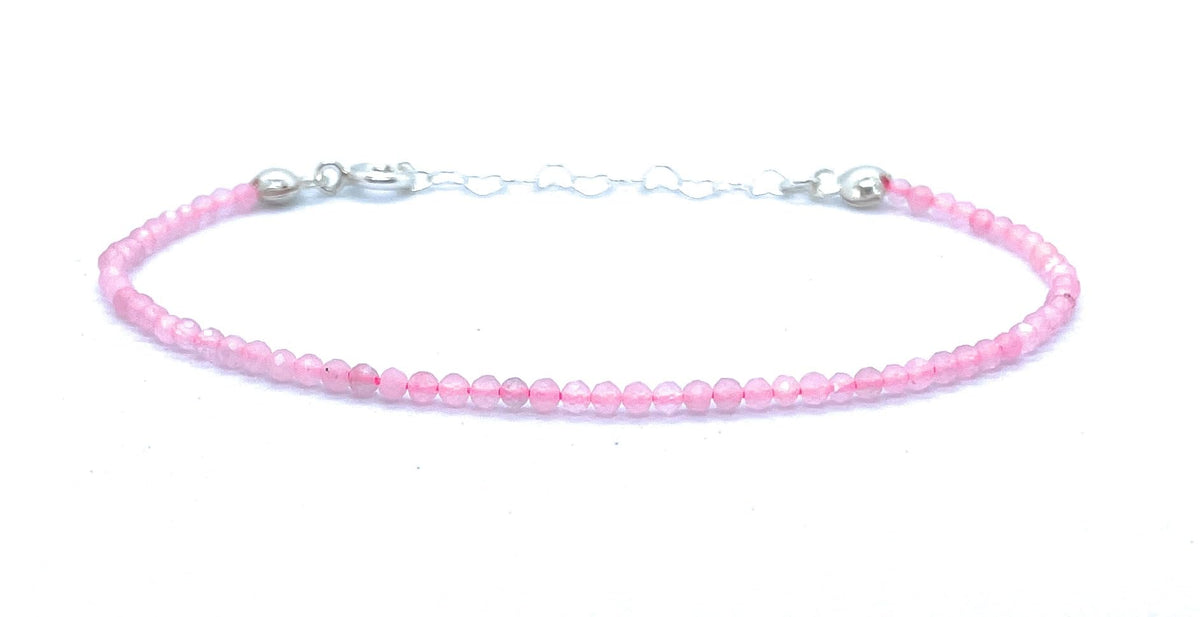 Pulsera de mujer piedra natural cuarzo rosa de 2mm de grosor plata de primera ley ajustable de 16mm a 19mm