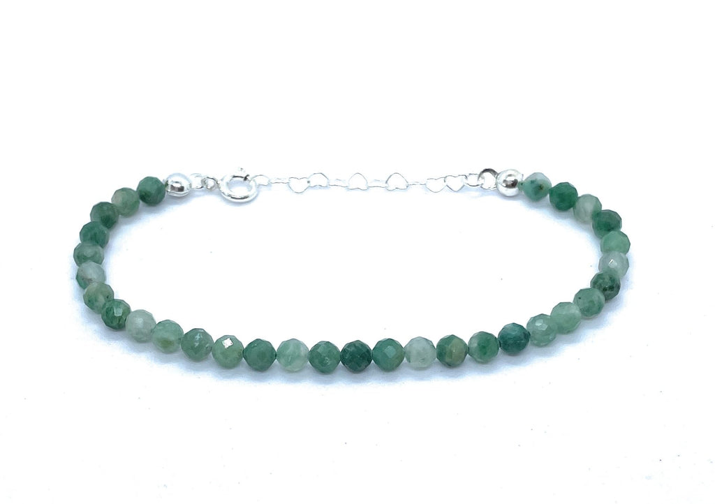 Pulsera de esmeralda natural de 4 mm, plata de ley 925, ajustable 16-19 cm