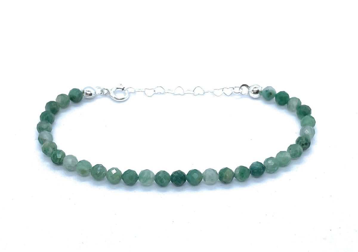 Pulsera de esmeralda natural de 4 mm, plata de ley 925, ajustable 16-19 cm