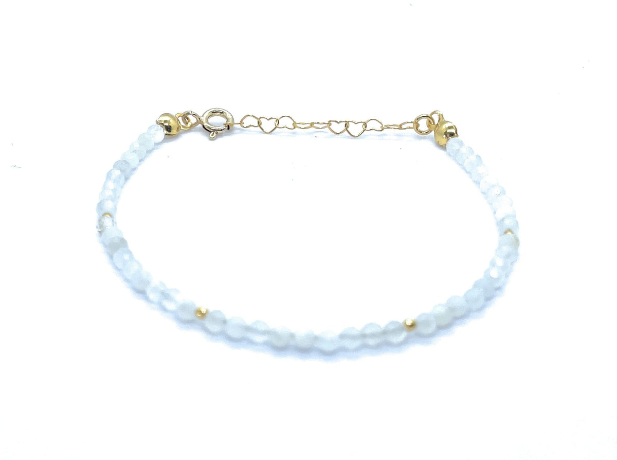 Pulsera de mujer piedra luna natural plata de primera ley 925 chapada en oro de 24K ajustable de 16cm a 19cm