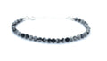 Pulsera de obsidiana nevada de 4 mm, plata de ley 925, ajustable de 16 a 19 cm