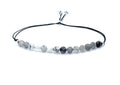 Pulsera de hilo con cuentas de cuarzo rutilado negro de 4 mm, plata de ley 925, ajustable