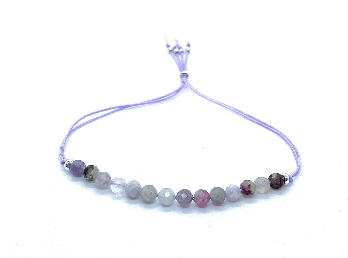 Pulsera de hilo turmalina rosa, piedras naturales de 4 mm, plata de ley 925, ajustable