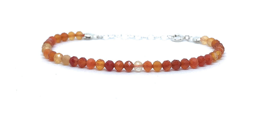 Pulsera de cornalina piedras naturales semipreciosas de 4 mm de grosor, cadena de plata ajustable de 16cm a 19cm.