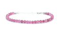 Pulsera de cuarzo fresa rosa, piedra natural de 4 mm, plata de ley 925, ajustable de 16 a 19 cm