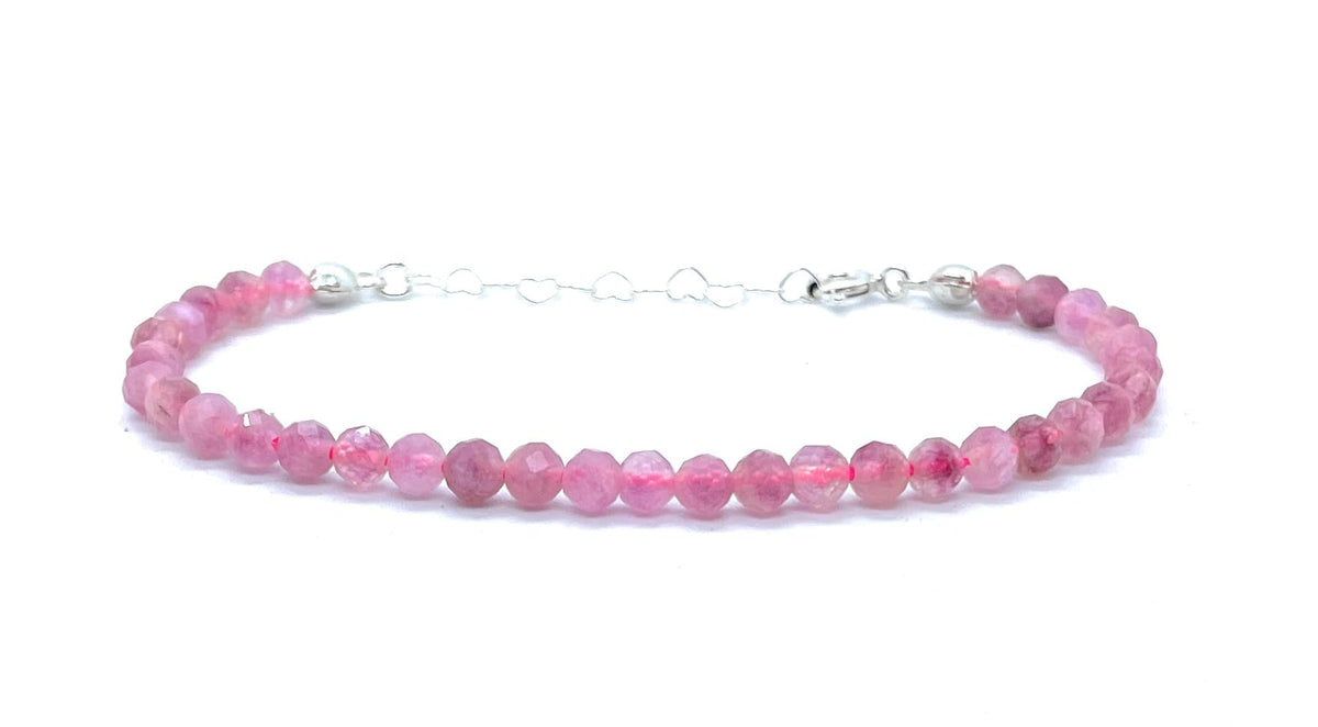 Pulsera de cuarzo fresa rosa, piedra natural de 4 mm, plata de ley 925, ajustable de 16 a 19 cm