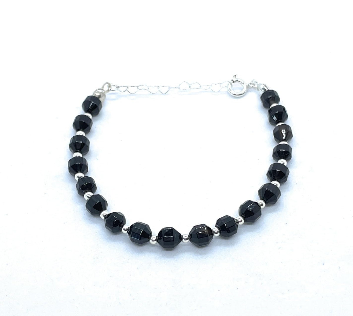 Pulsera de turmalina negra de 6mm, plata de ley 925, 16-19cm ajustable
