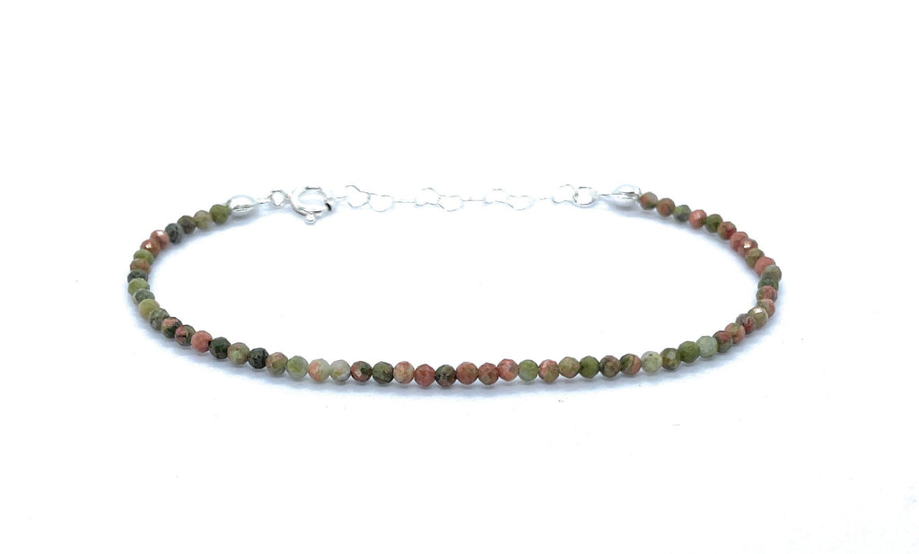 Pulsera de Unakita de Plata de Ley 925, 2 mm de Grosor, 16-19 cm de Longitud Ajustable