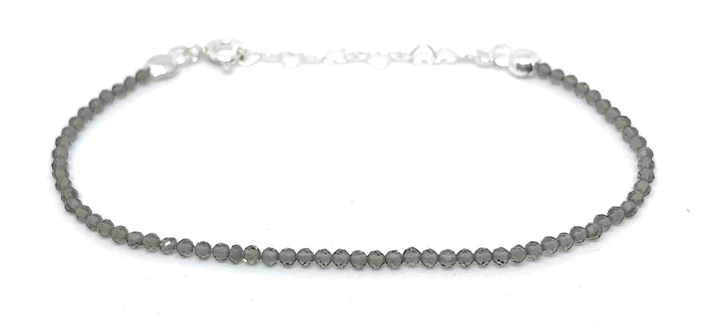 Pulsera mujer cuarzo ahumado piedra natural de 2 mm de grosor plata de primera ley ajustable de 16cm a 19cm