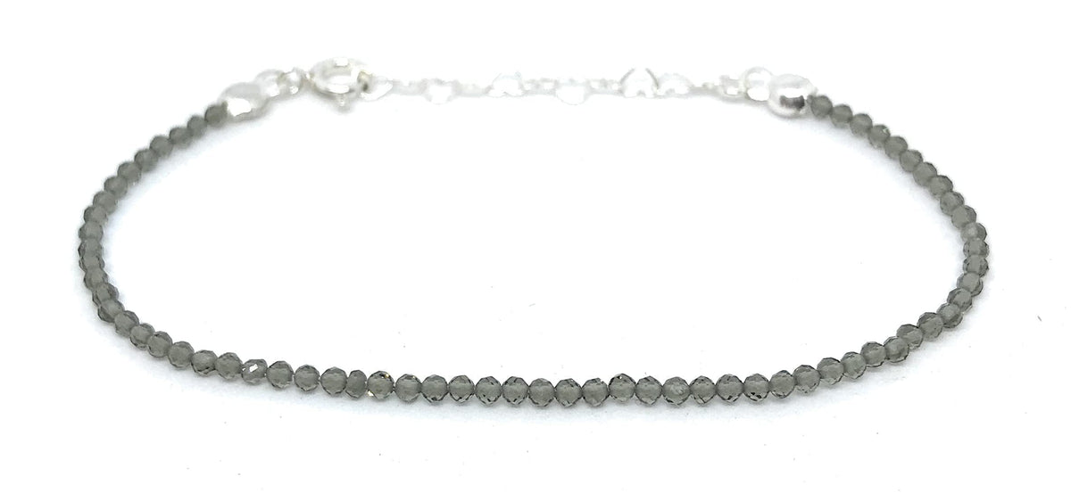 Pulsera mujer cuarzo ahumado piedra natural de 2 mm de grosor plata de primera ley ajustable de 16cm a 19cm