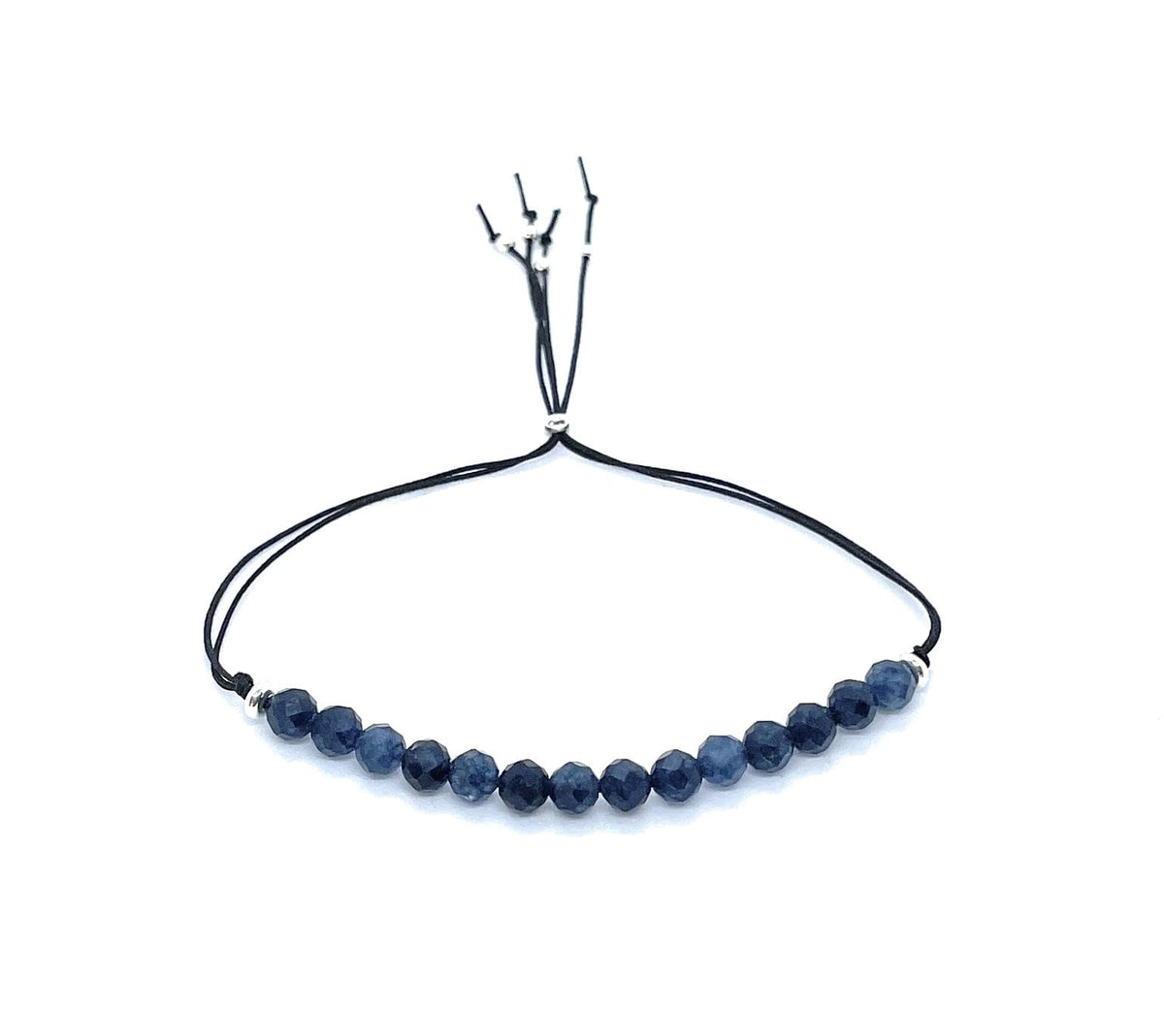 Pulsera de hilo con piedras de zafiro natural de 4 mm, plata de ley 925, ajustable