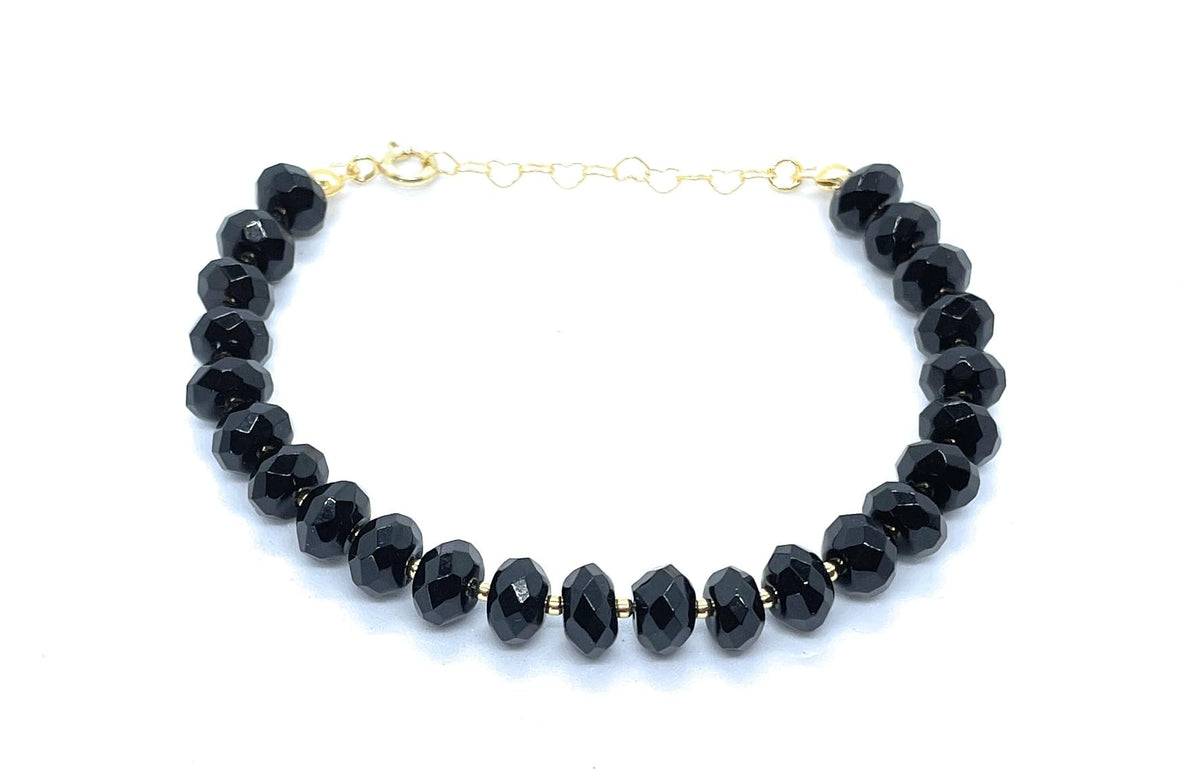 Pulsera de turmalina negra facetada, 6x4 mm, plata 925 chapada en oro 24K, 16-19 cm ajustable