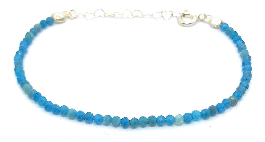 Pulsera de apatita piedra natural de 2 mm y plata de ley ajustable de 16 mm a 19 mm, pulsera de la suerte
