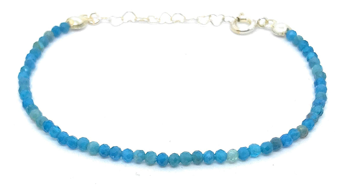 Pulsera de apatita piedra natural de 2 mm y plata de ley ajustable de 16 mm a 19 mm, pulsera de la suerte