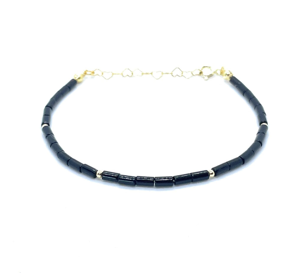 Eloboe essence Pulsera de Turmalina negra Natural, Plata 925 Chapada en Oro 24k, 16-19 cm Ajustable