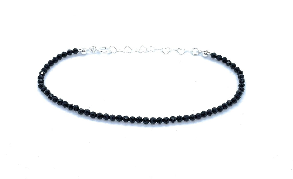 Pulsera de turmalina negra, plata 925, ajustable de 16-19 cm, grosor de 2 mm