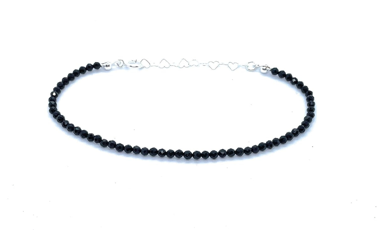 Pulsera de turmalina negra, plata 925, ajustable de 16-19 cm, grosor de 2 mm