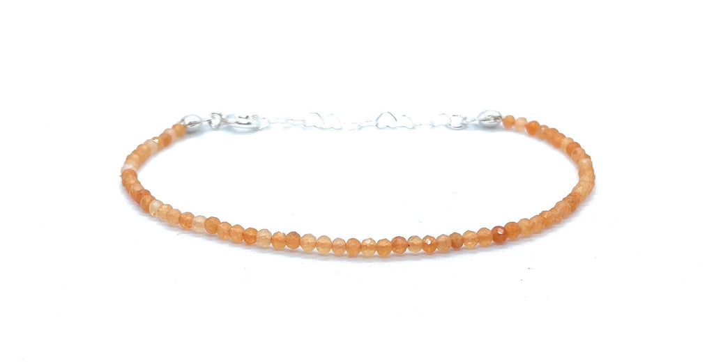Pulsera de aventurina naranja de 2 mm de grosor, plata de ley 925, ajustable de 16 cm a 19 cm