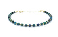 Pulsera de Crisocola Natural de 4 mm, Plata 925 Chapada en Oro de 24 Quilates, Ajustable de 16 a 19 cm